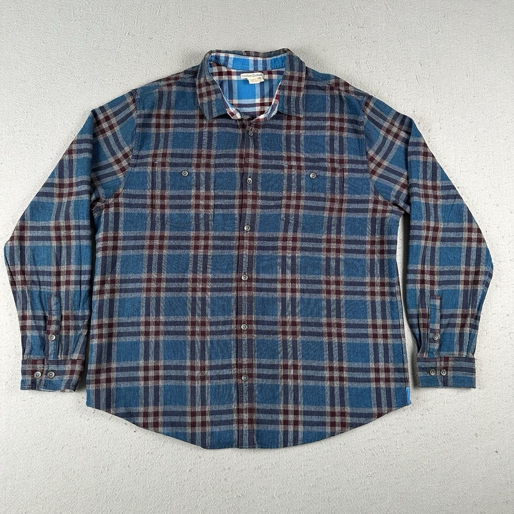 Carbon 2 Cobalt Button Up Shirt Men's Large Blue Red Plaid Corduroy Long Sleeve